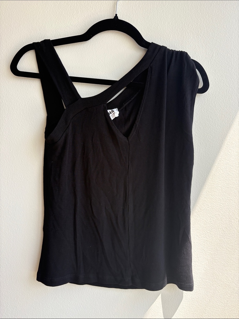 LNA Black Asymmetrical Strap Tank Top